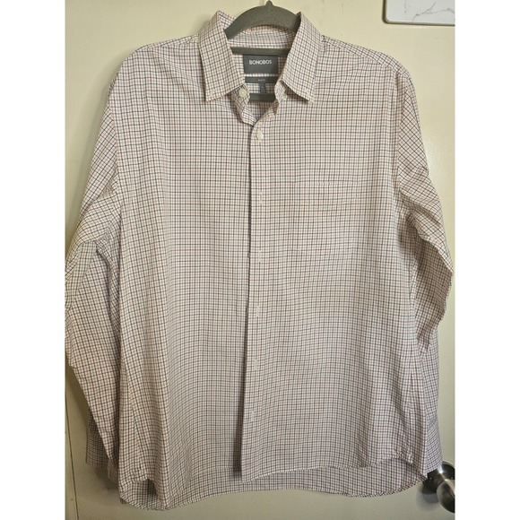 Bonobos Red White Plaid Slim Fit Button‎ Down Shirt Size Large - Picture 1 of 9